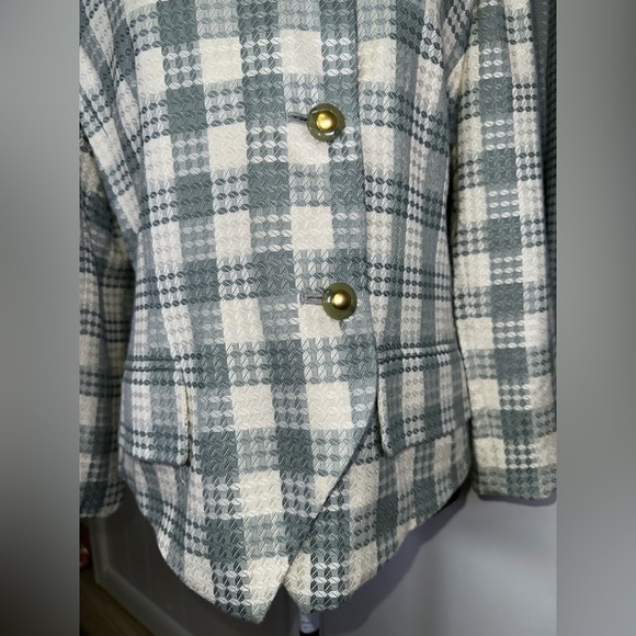 VINTAGE 90s Kasper Petite Plaid Blazer and Skirt Set - Picture 9 of 16